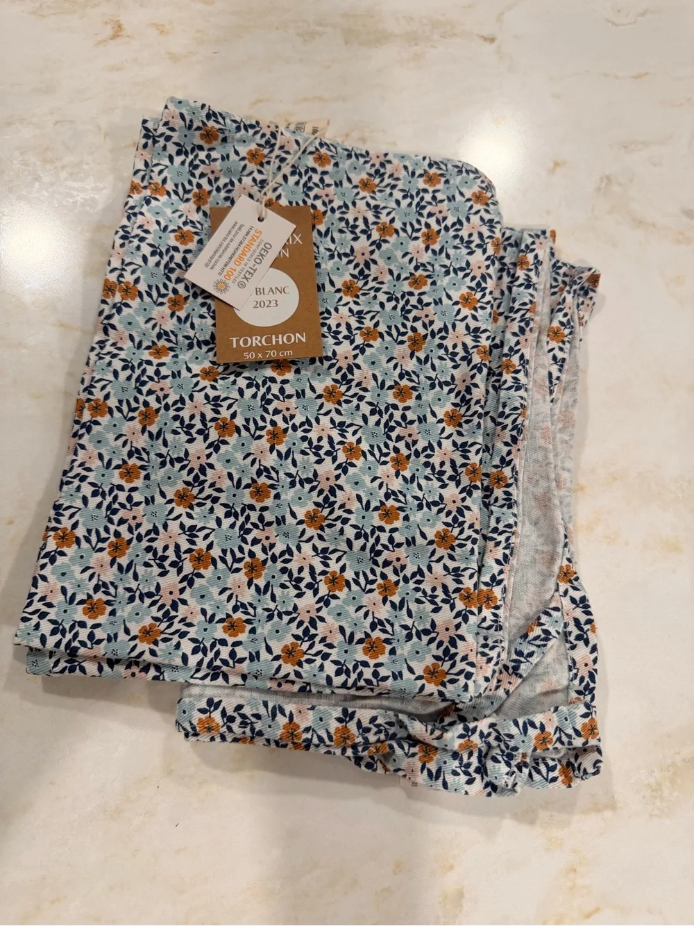 Monoprix Floral Kitchen Towel - Blue & Orange Floral